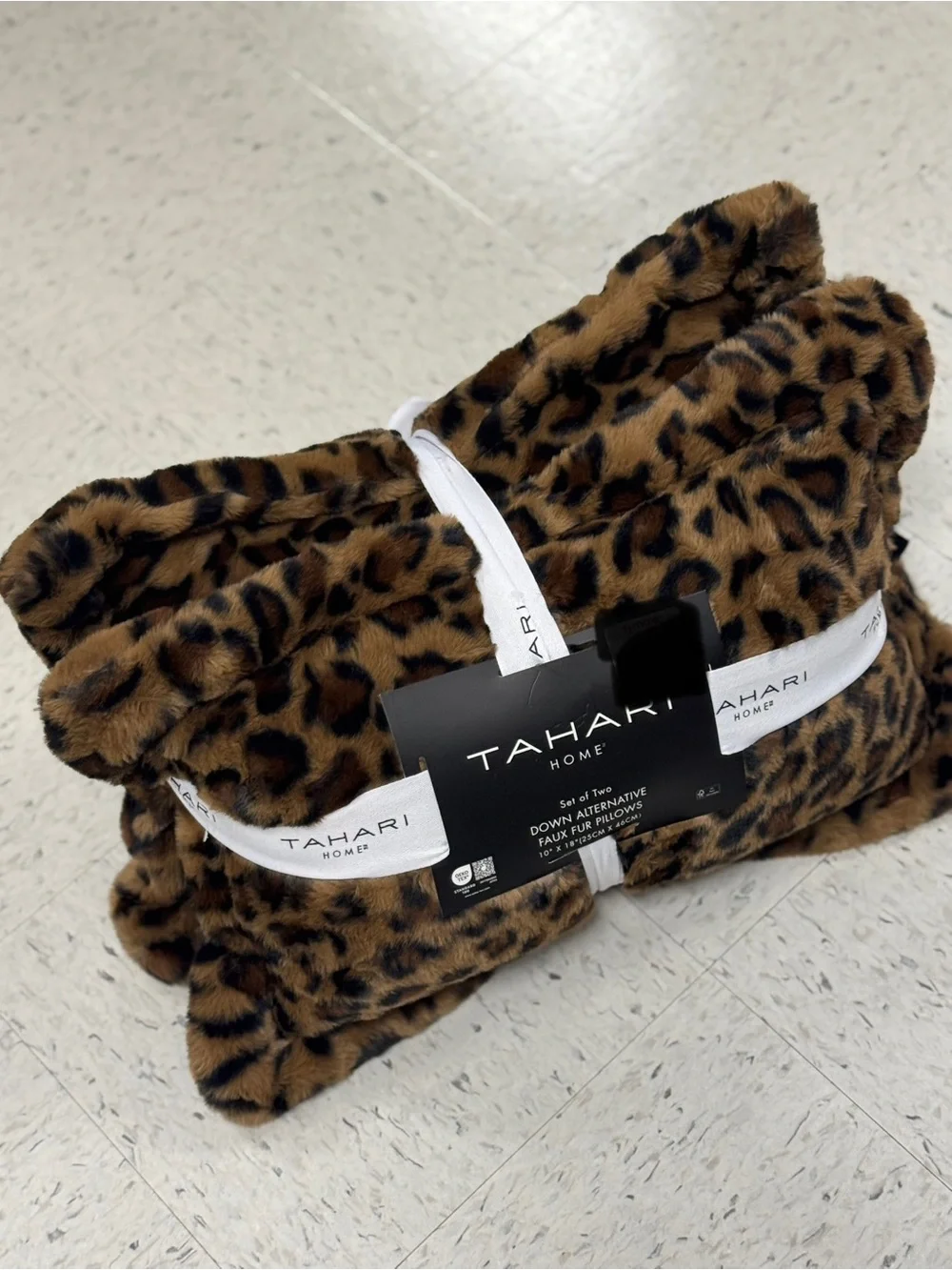 Tahari Leopard Print Faux Fur Throw Pillows - set of 2 Brown & Black